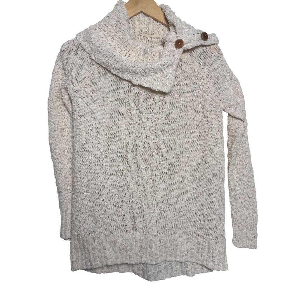 Moth Womens Sweater Small Cream Cowl Neck Chunky Knit Pullover Cotton Blend